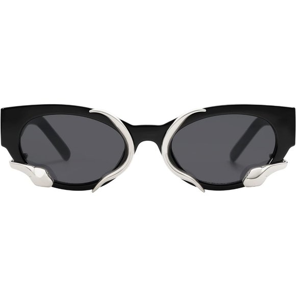 Women Black Vintage Narrow Cateye Metal Snake Sunnie Y2k Trendy Sunglasses